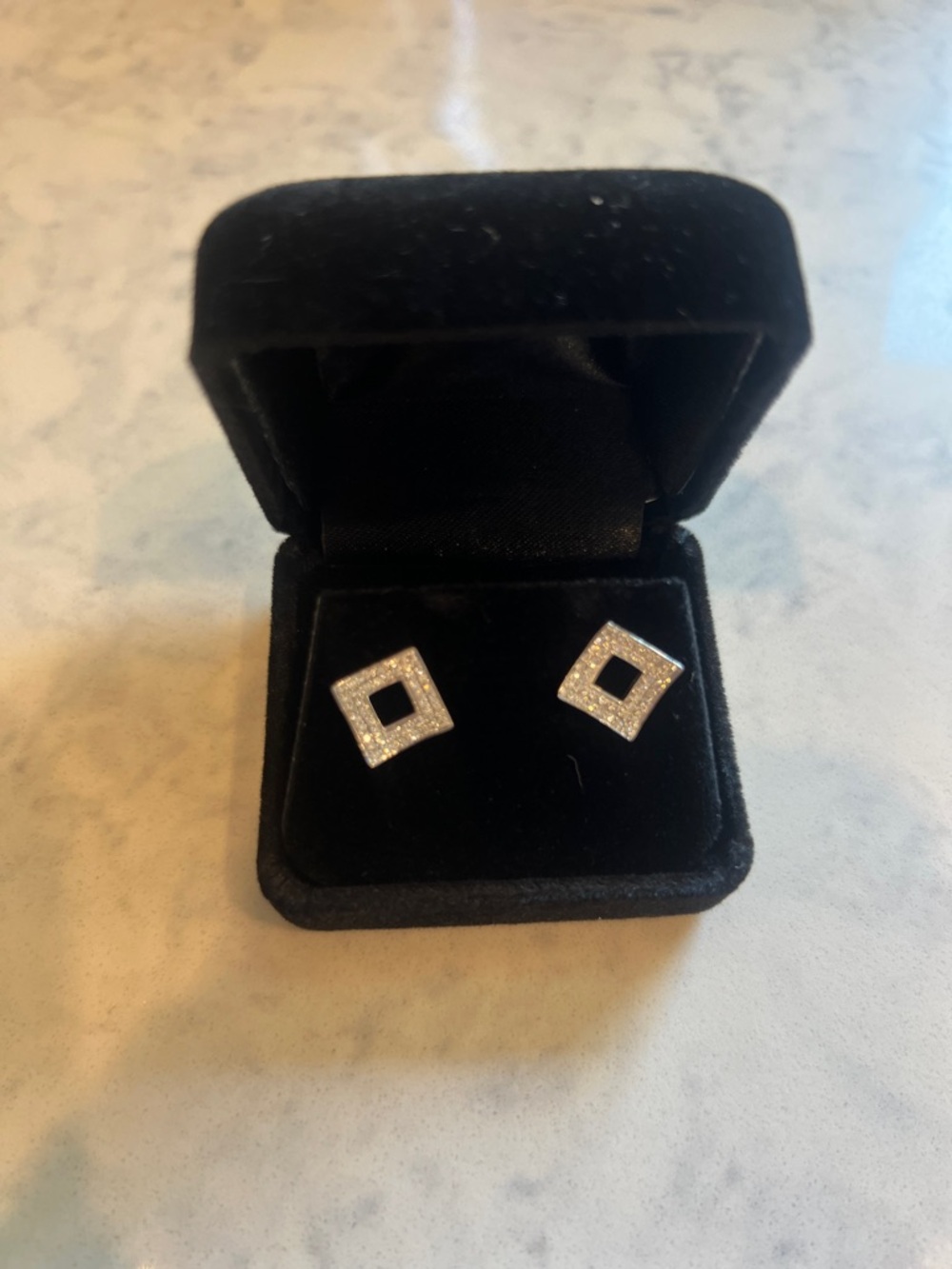 14K White Gold Diamond Pave Open Square Earrings - 2.70g